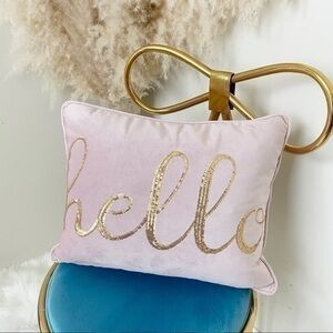 Pink and gold hello accent decorative pillow